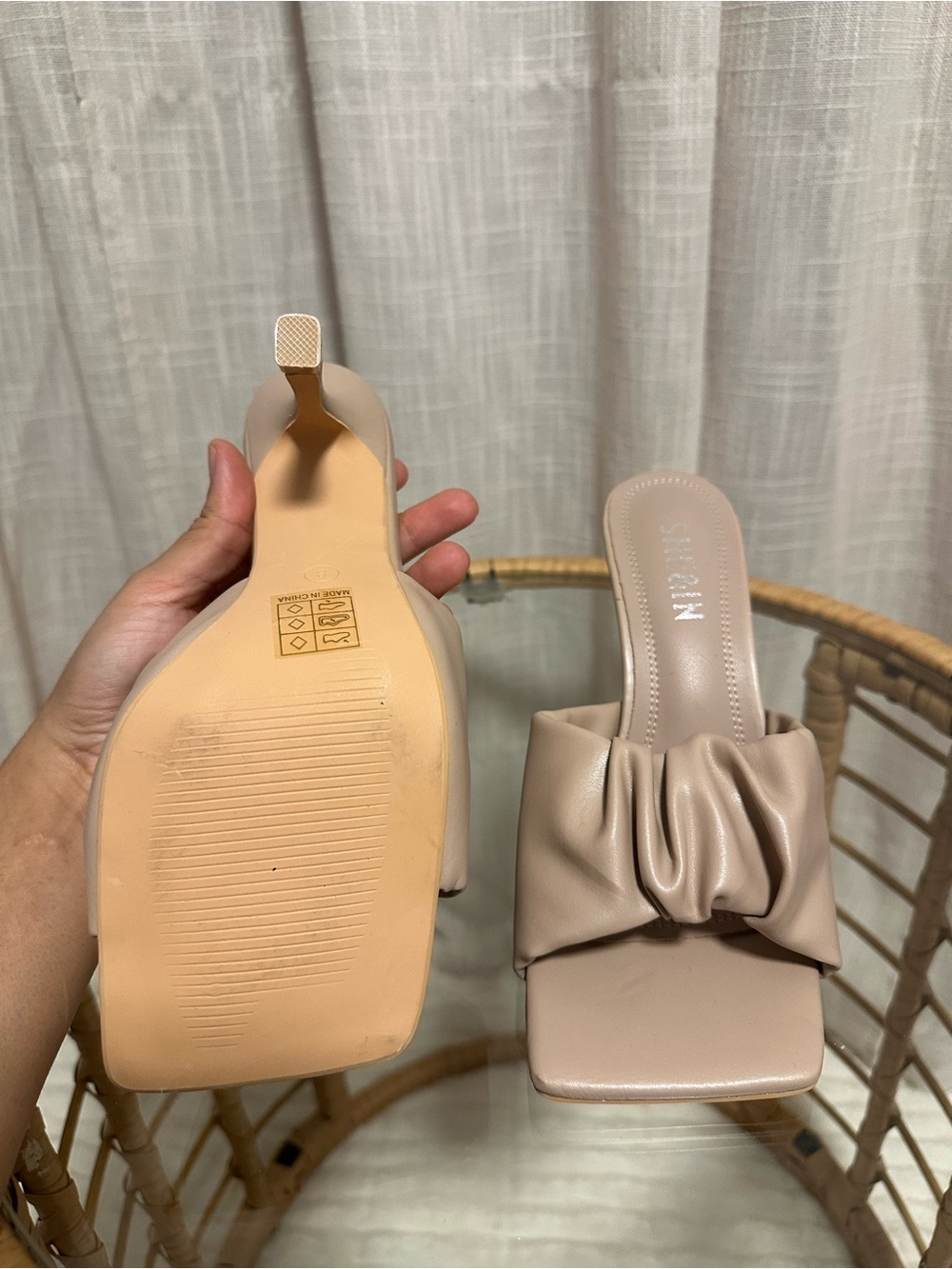 SHEIN Nude Ruched Square- Toe Kitten Heels - Picture 4 of 6
